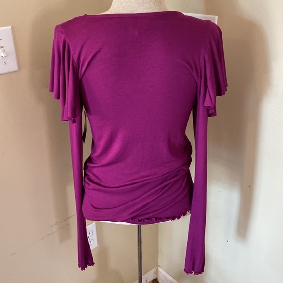 NWT Free People We The Free On Rewind Berry Purple Ruffled Shoulder Top Size M - Picture 6 of 8